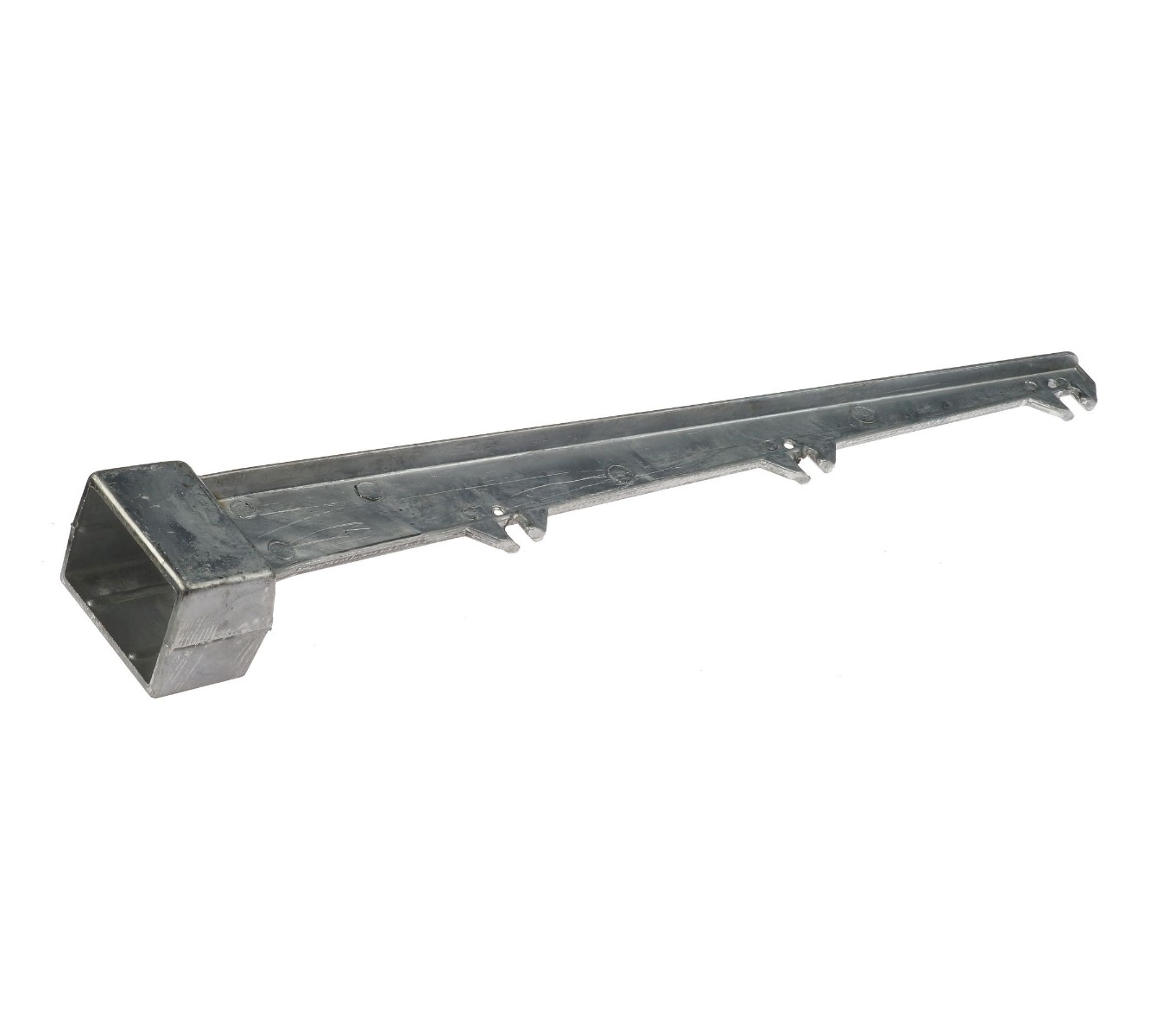 Close up of aluminium straight barbed wire arm for 3 wires