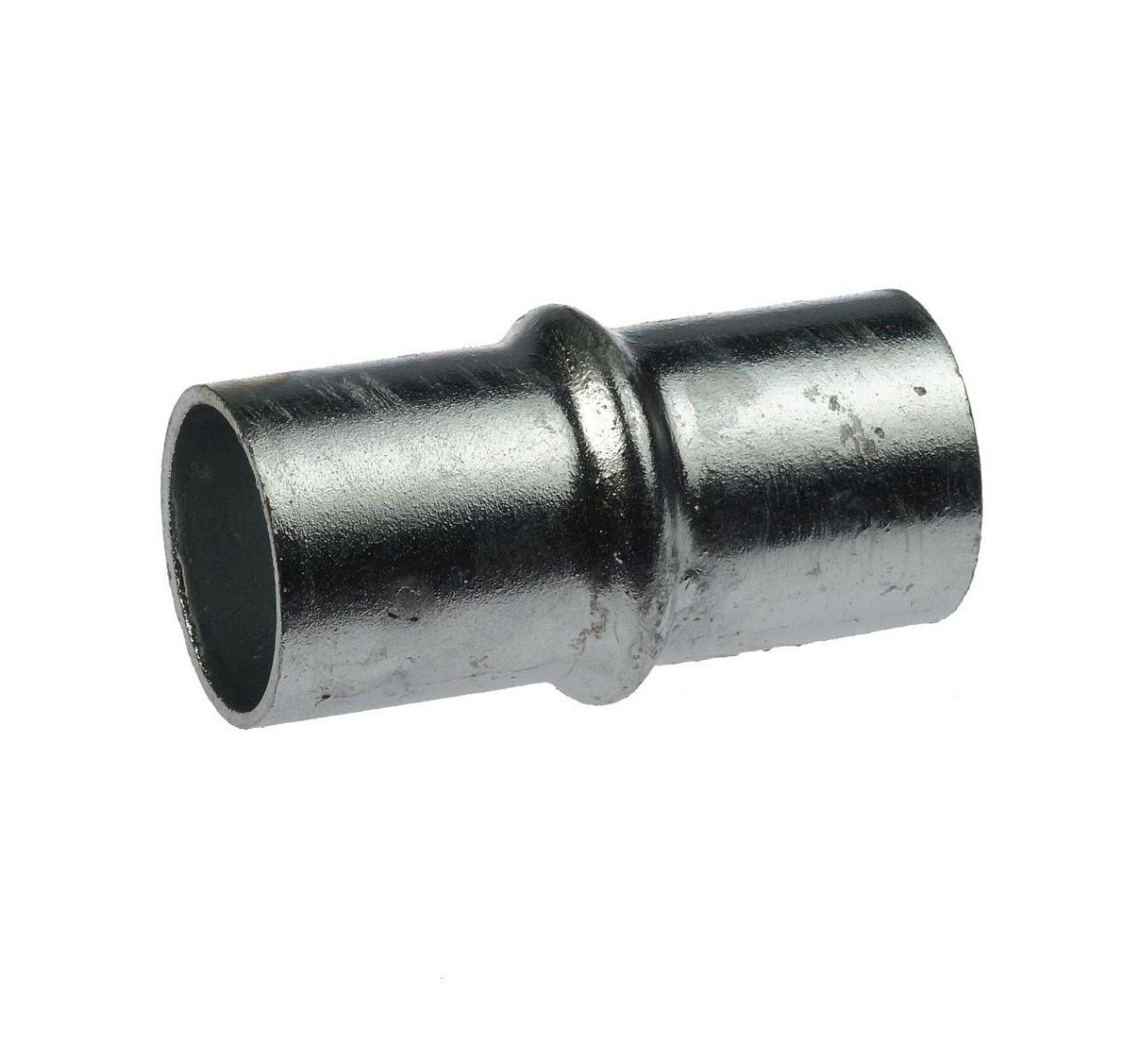 Metallic internal tube connector featuring a central ridge and a hot-dip galvanized finish for joining two pipes securely.