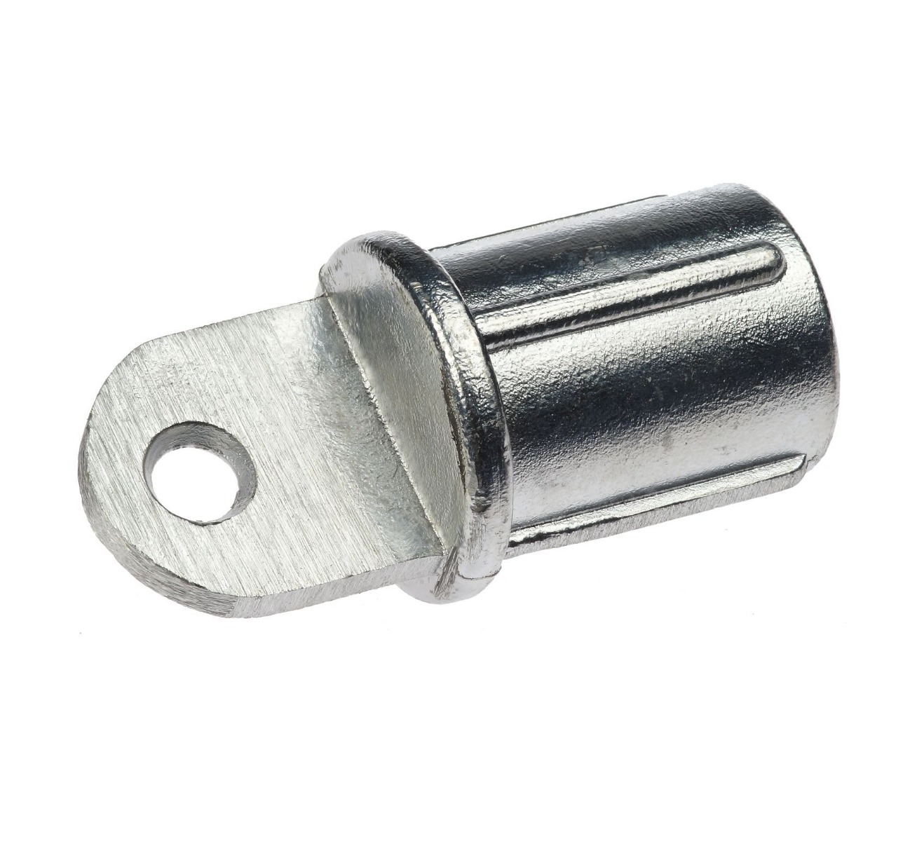 A silver internal aluminium end cap designed for a 42mm tube, featuring a flat loop brace connector with a central hole.