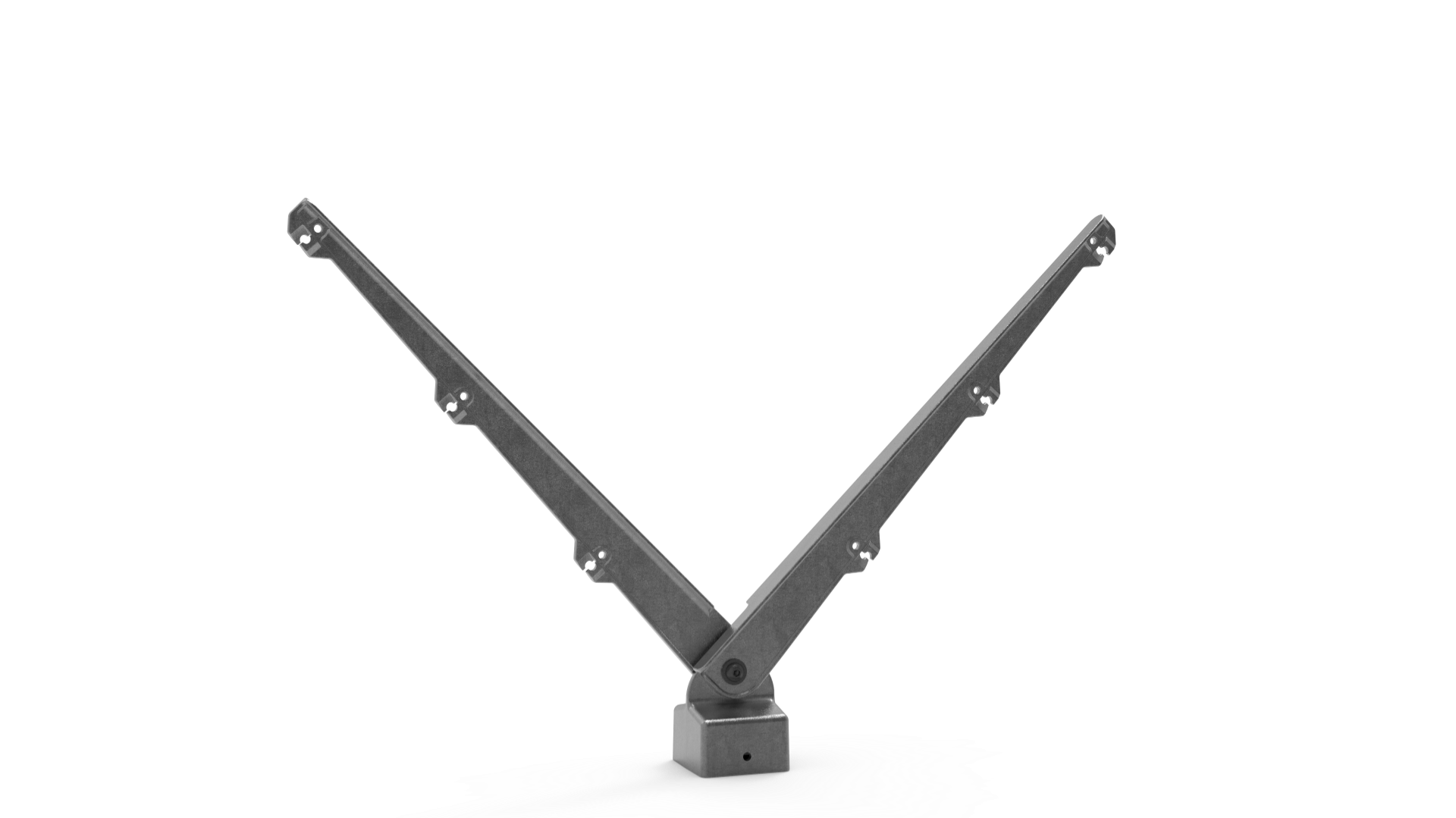 Double Y barbed wire bracket for 60x60 square posts, extended variant with additional fixing points for extra wire lines and precise spacing. Modular build with separate arms and a replaceable square cap that protects the post top by draining water away. 