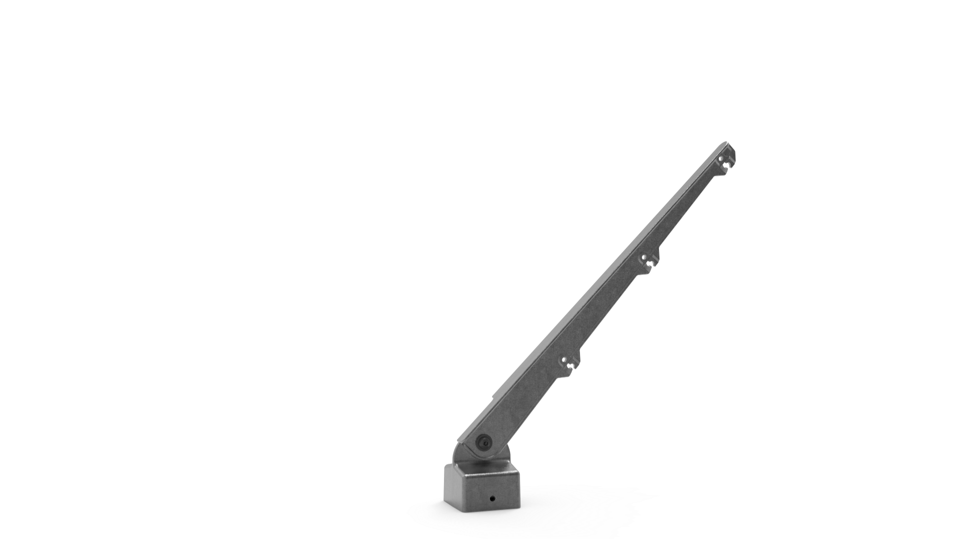 Barbed wire arm 45° for 60x60 square posts. The raked aluminium profile carries the wires away from the fence line and locks to the interchangeable cap for repeatable alignment. No welding is required which speeds installation and reduces site risk. RAL c