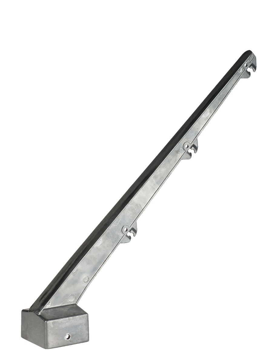 A durable aluminium 45-degree barbed wire arm with a square base designed to hold three strands of security wire.