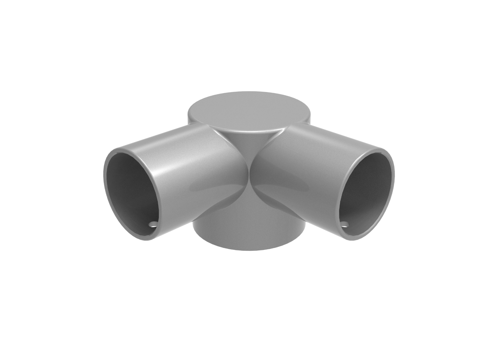 Light gray aluminum 90-degree external corner pipe fitting with two 42mm horizontal ports and a 60mm vertical base connection.