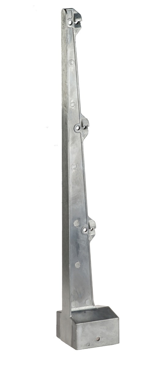 An aluminum straight barbed wire holder featuring a 60x60mm square base and three notches for secure wire attachment.