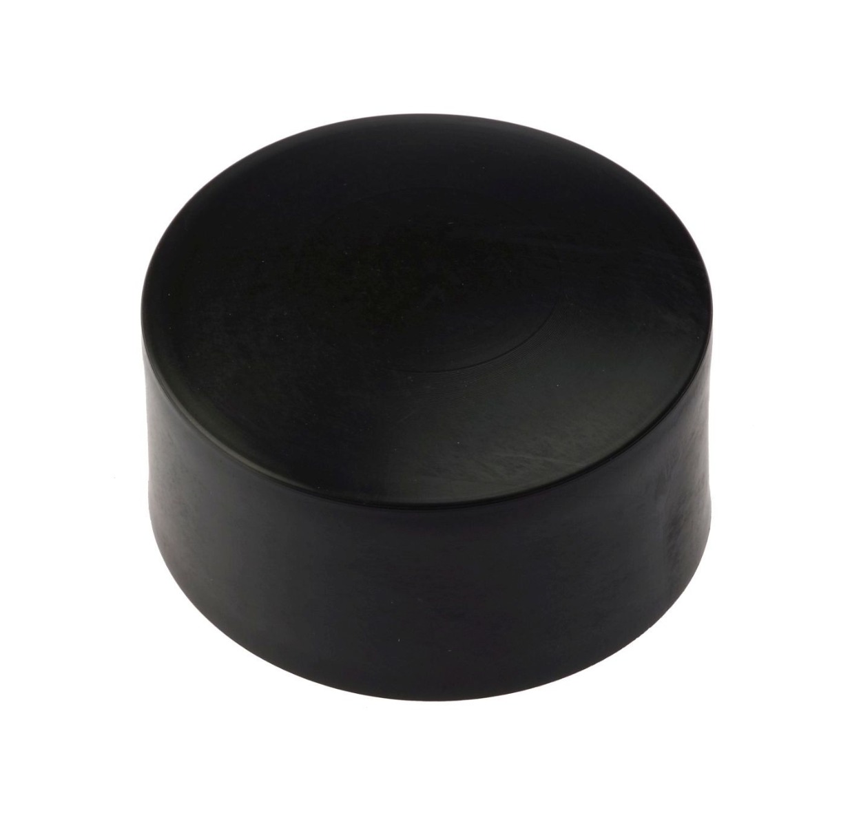 A round black plastic cap designed to fit externally over posts or pipes, providing a clean and protective finish.
