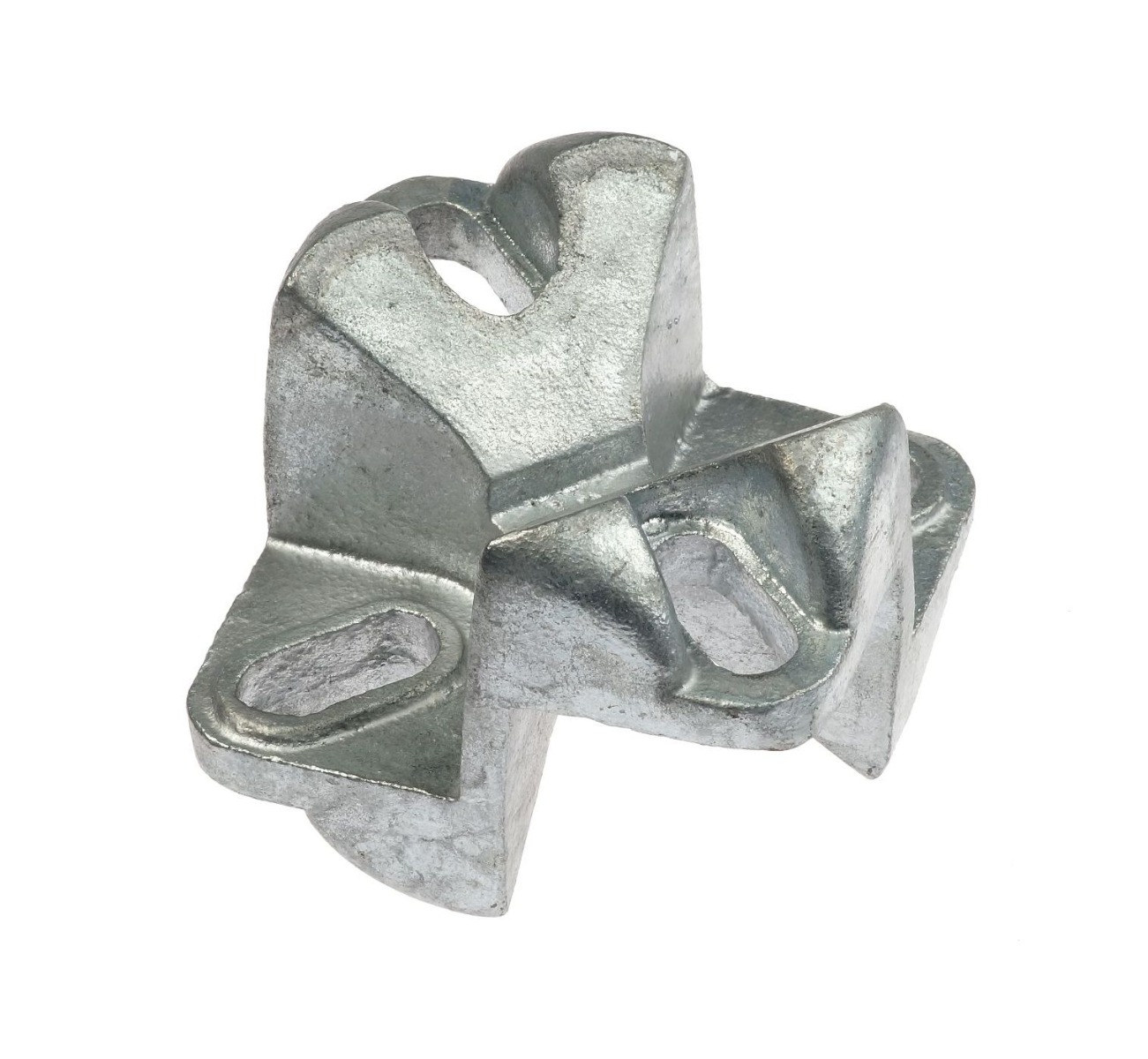 A durable hot-dip galvanised cast iron crossover clamp base featuring pre-drilled mounting holes for secure tube connection.