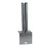 Hot-dip galvanised L-shaped steel base plate for 60 × 40 mm box section, with upright guide and two mounting holes. Designed for installation against walls or concrete edges in fencing, gate assemblies or industrial constructions.