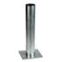 Hot-dip galvanised base plate for Ø 60 mm tube, 3 mm thick upright, 120 × 120 mm mounting plate, 6 mm steel. Suitable for concrete fixing in fencing applications.