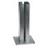 Hot-dip galvanised base plate for 80 × 80 mm box section, 150 × 150 mm mounting plate, 8 mm thick, welded guide with 2 mm wall thickness. Suitable for fixed mounting on concrete in outdoor environments.