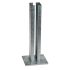 Hot-dip galvanised base plate for 60 × 60 mm box section, 120 × 120 mm steel plate, 6 mm thick, upright adapter with 2 mm wall thickness. Suitable for concrete mounting in fencing or steel structures.