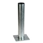 Hot-dip galvanised base plate for Ø 60 mm tube, 3 mm thick upright, 120 × 120 mm mounting plate, 6 mm steel. Suitable for concrete fixing in fencing applications.