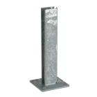 Hot-dip galvanised steel base plate for 60 × 40 mm box section with four mounting holes in the corners. Designed for concrete, stone or steel surfaces. Commonly used in fencing, gate systems, outdoor constructions and technical installations.