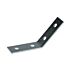 A silver-colored zinc plated metal 135 degree angle bracket with four pre-drilled holes for connecting structural metal framing channels.