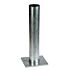 Silver galvanised metal base plate featuring a central 60mm tube and four pre-drilled corner holes for secure surface mounting.