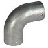 A 90-degree silver aluminium external knee joint elbow connector with pre-drilled holes for secure tube fitting on both ends.