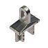 A silver-colored aluminium end connector designed for securing box section tubes to horizontal rails with a vertical eyelet.
