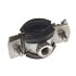 Stainless steel Bifix 1301 pipe clamp with black rubber lining and an M8 threaded nut for secure industrial pipe mounting.