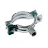 A circular galvanized steel Bifix G2 pipe clamp featuring green plastic locking mechanisms and a dual-threaded M8/10 mounting nut.