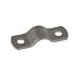 Black metal half saddle bracket strip featuring two mounting holes, designed for securing pipes or cables to flat surfaces.
