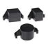 Set of three black nylon post caps in round and rectangular shapes with DSM hooks for external post fitting.
