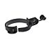 A black plastic clamping band clip with a 60mm diameter, designed for securing pipes and tubes to flat surfaces.