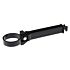 A durable black plastic distance insulator with a 60mm circular ring for securing electric fence wires to posts.