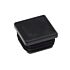 A black square plastic cap featuring a ribbed base for secure internal insertion into hollow square metal posts or tubes.