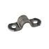 A black metal saddle bracket strip with a U-shaped bend and two pre-drilled holes for secure mounting on flat surfaces.