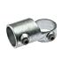 A silver hot-dip galvanised cast iron short swivel tee pipe fitting with two hexagonal set screws against a white background.