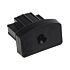 A black nylon end piece for tunnel profiles featuring a ribbed insertion base and a flat face with a hole.