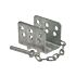 A U-shaped hot-dip galvanised steel locking clamp featuring multiple holes and a tethered metal pin for secure fastening.