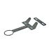 A hot-dip galvanized metal teat bucket holder set featuring a ringed arm and separate flat metal mounting plates.