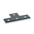 A silver electro galvanized T-shaped metal connector bracket featuring four pre-drilled holes for securing 41mm strut rail systems.