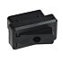 A black plastic variable corner end connection designed for 50x25, 50x30, and 60x40 mm box section profiles.