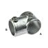 A silver-colored hot-dip galvanised cast iron short tee pipe clamp with two hex set screws for secure connections.