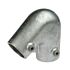 Durable hot-dip galvanised cast iron two-way elbow fitting featuring two adjustable set screws against a white background.