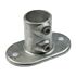 A hot-dip galvanised cast iron base flange for railings with an oval base and two securing set screws.