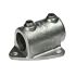 A silver-colored cast iron gutter board clamp featuring two top set screws and a flat mounting base with holes.