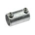 A silver hot-dip galvanised cast iron sleeve joint pipe fitting with two hex-head set screws for connecting pipes.