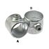 A hot-dip galvanized cast iron 90-degree cross clamp with two perpendicular openings labeled A and B and integrated set screws.