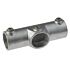 A heavy duty galvanized steel T-clamp with three set screws for securing pipes at angles between eleven and thirty degrees.