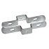 A silver hot-dip galvanized metal clamp bracket with an extended lip for attaching twin wire mesh to rectangular box sections.