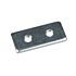 A rectangular metallic plate with a galvanized finish and two threaded holes positioned centrally for mounting applications.