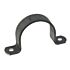 A black metal saddle bracket with a curved arch and two flat flanges featuring mounting holes on a white background.