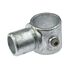 A close-up of a silver hot-dip galvanized cast iron internal swivel tee pipe connector with a set screw.