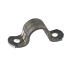 Durable metal saddle bracket strip used for securing pipes, featuring two pre-drilled holes for easy installation on flat surfaces.