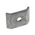 A gray hot-dip galvanised metal angle joint connector with a central hole for joining double rod mesh fence panels.