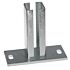 A durable hot-dip galvanised steel base plate featuring a short vertical box section and pre-drilled holes for secure mounting.