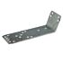 An L-shaped hot-dip galvanised metal brisket board fastener with multiple pre-drilled holes for secure agricultural mounting applications.