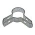 A silver, hot-dip galvanised metal corner bracket clamp designed to secure mesh panels to round fence posts at an angle.